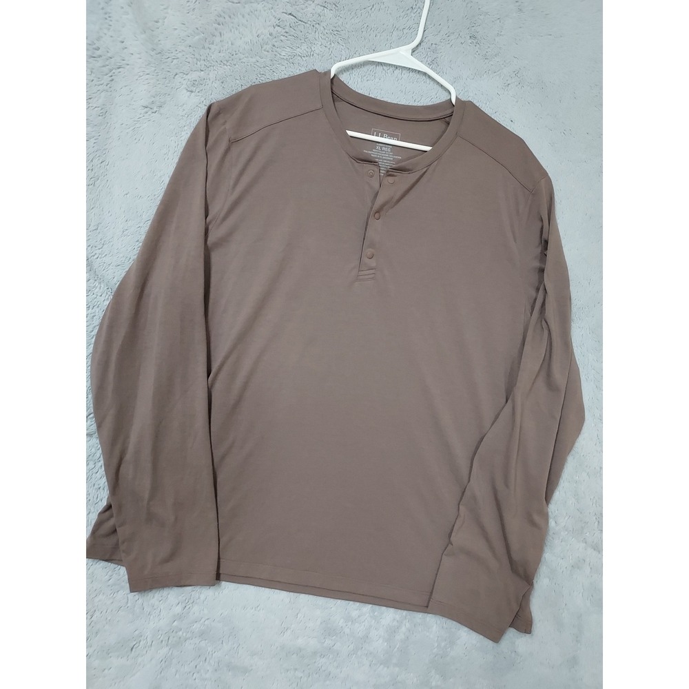 LL Bean Shirt Men XL Henley Long Sleeve Slightly Fitted Brown Lightweight Hiking